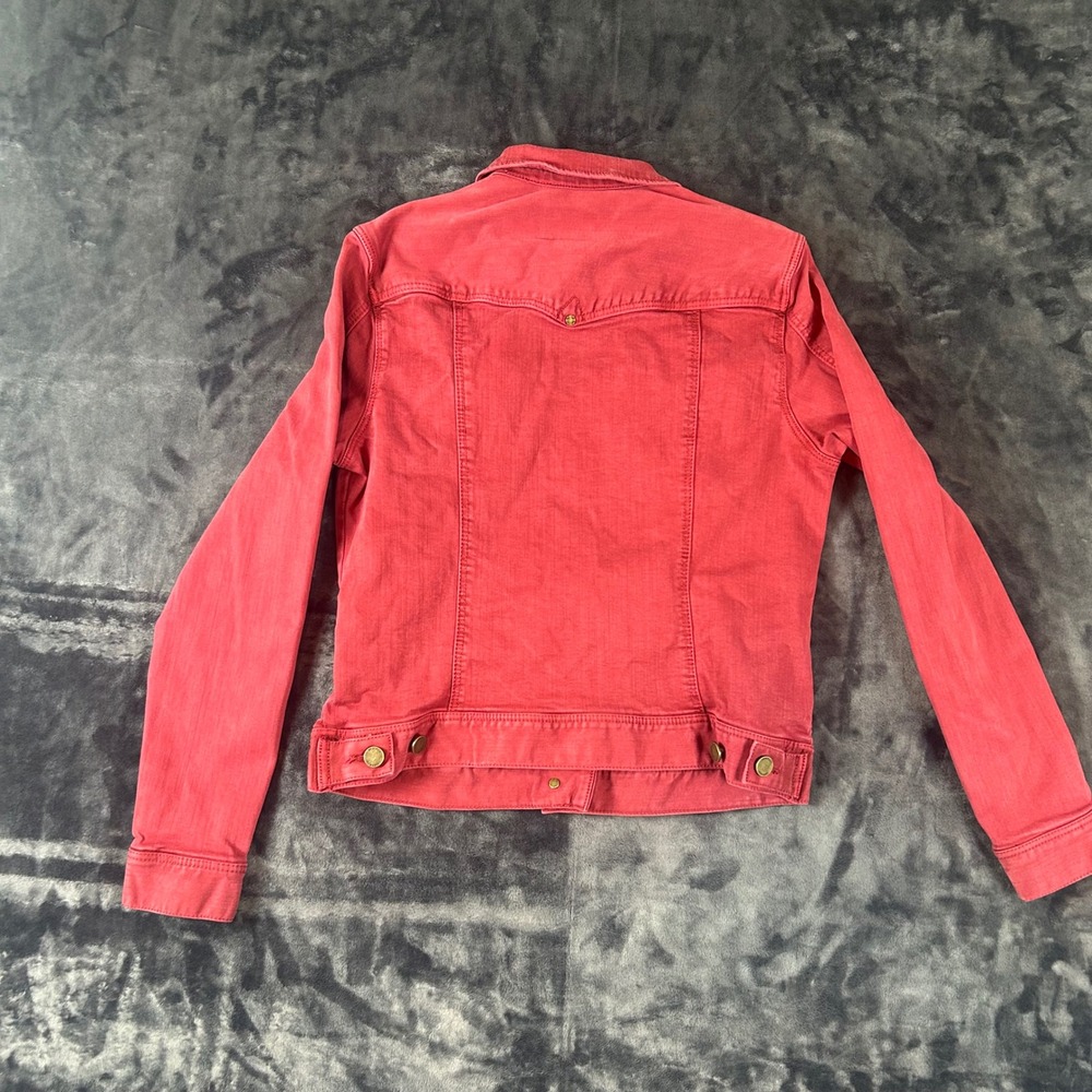 Liverpool Denim Jacket Womens Small Red Button Front Stretch Trucker Coat - Picture 7 of 8